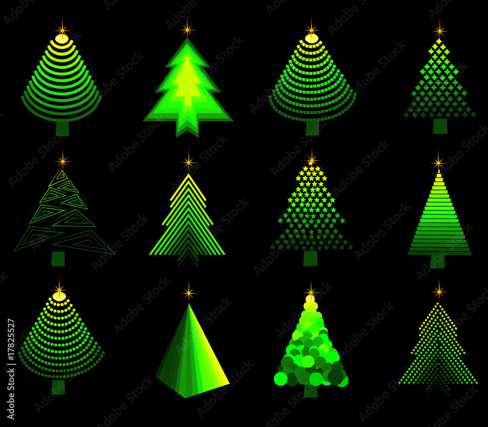 set of vector christmas trees set of vector christmas trees