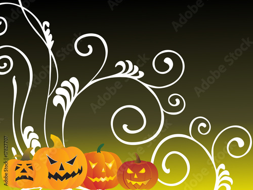 green halloween background with pumpkin and floral