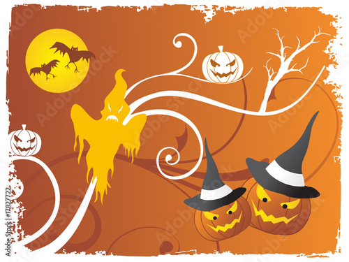 grunge frame with funky halloween cartoon characters