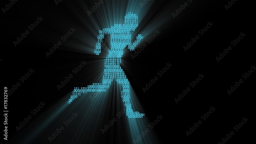 Binary numbers forming silhouette running