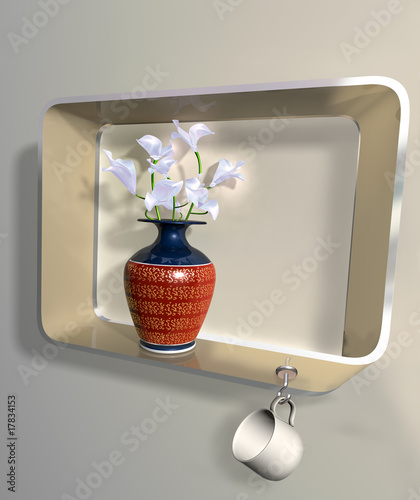Fototapeta Naklejka Na Ścianę i Meble -  Vase of flowers on an impossible shelf