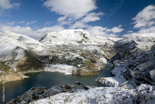 Reservoir covered with snow