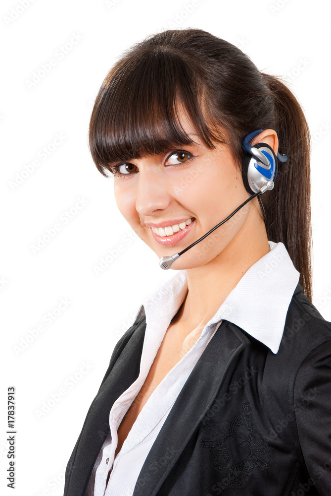 Smiling pretty business woman with headset. Smiling pretty business woman with headset.