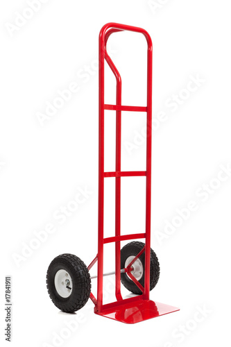 a red hand truck on white