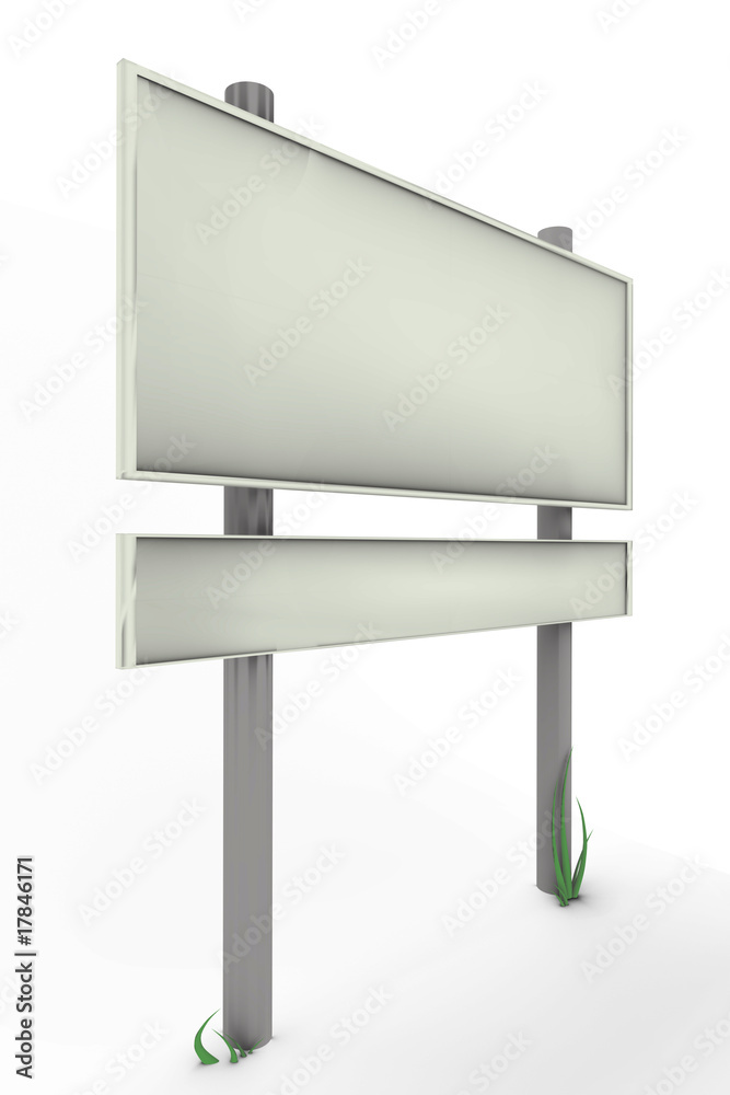 Road sign with grass - 3d image - Left view Road sign with grass - 3d image - Left view