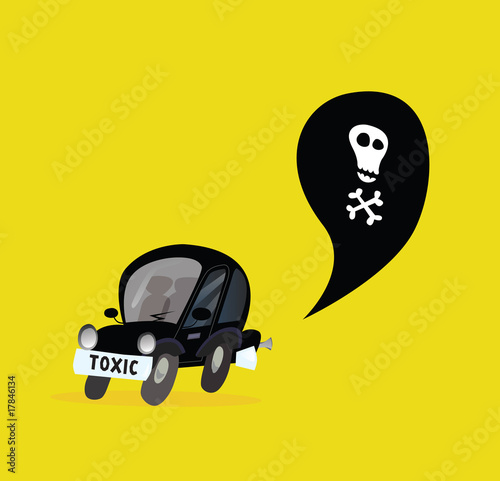 Car Pollution. Isolated on yellow. Vector Illustration.