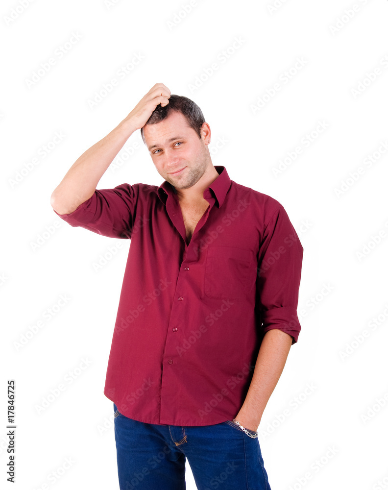Young men on white background