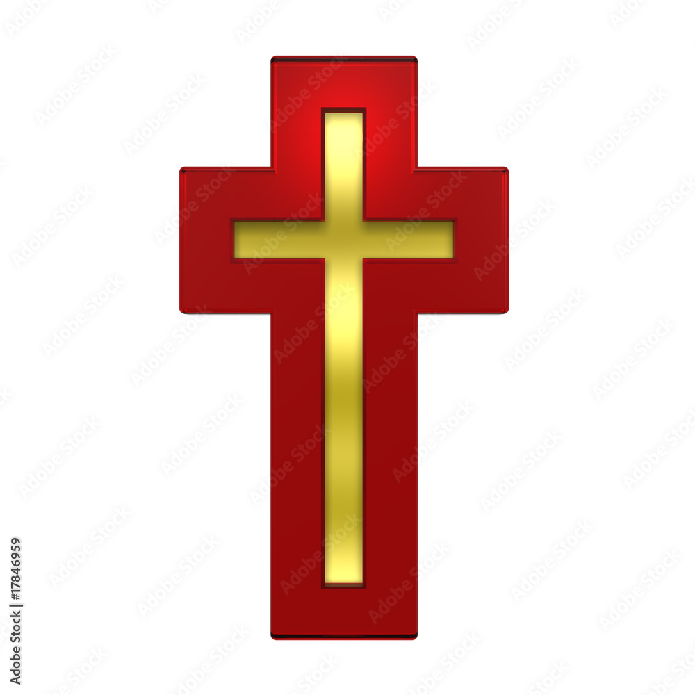 Gold with ruby frame Christian cross isolated on white. Gold with ruby frame Christian cross isolated on white.