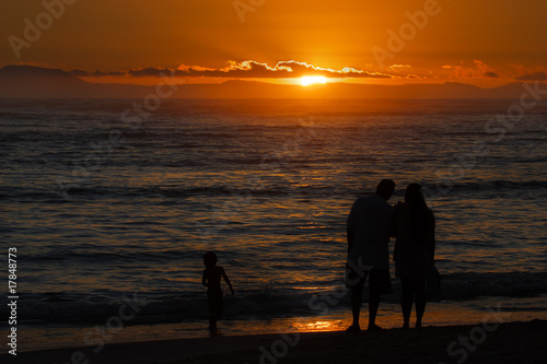family and seaside sunset