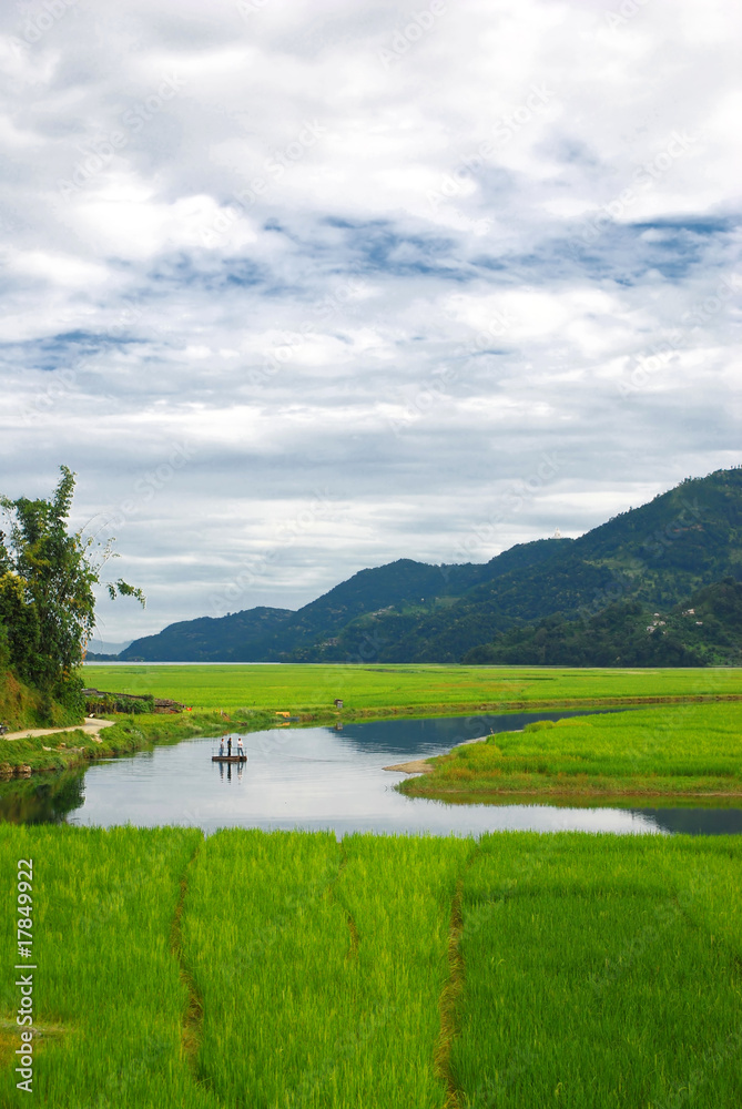 Farmers in the water reflection,fewa lake,nepal Farmers in the water reflection,fewa lake,nepal