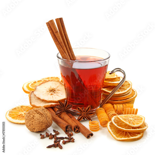 Winter hot drink with spices isolated on white background #17850383