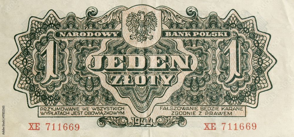 Old banknote one zloty