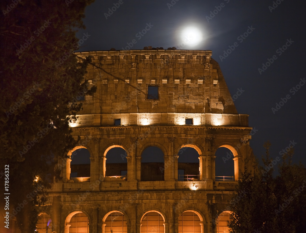 Colosseum Night Moon Details Rome Italy