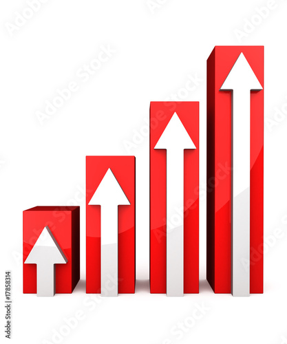 Red 3D graph with white arrows
