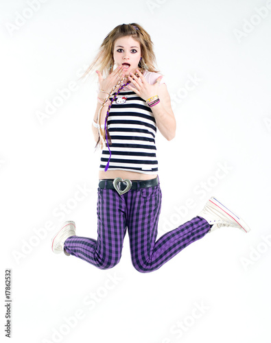 Shocked jumping girl