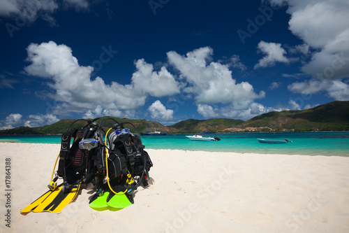 diving equipment on sandy beach