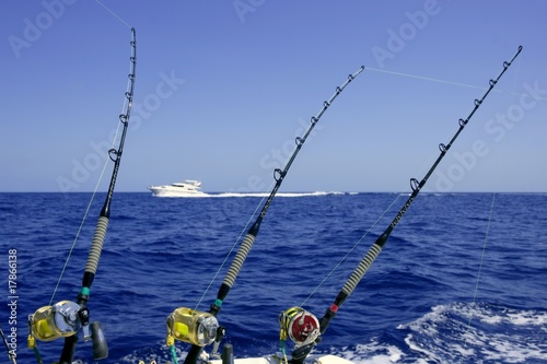 Blue sea and sky in a big game tuna fishing day
