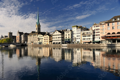 Zurich cityscape (Famous Fraumuenster Cathedral)