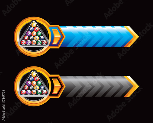 Set of billiard balls on blue and black arrows