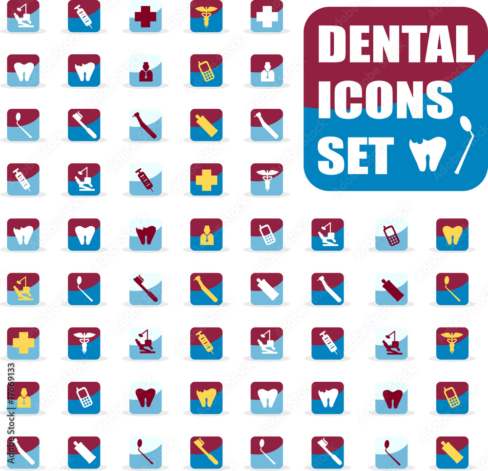 Vector medical dental icons set, sings, shiny web buttons, emble