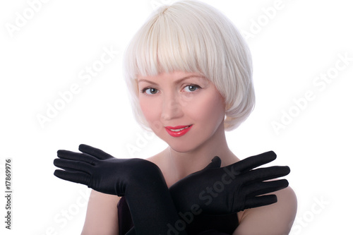 lovely woman in gloves isolated on white