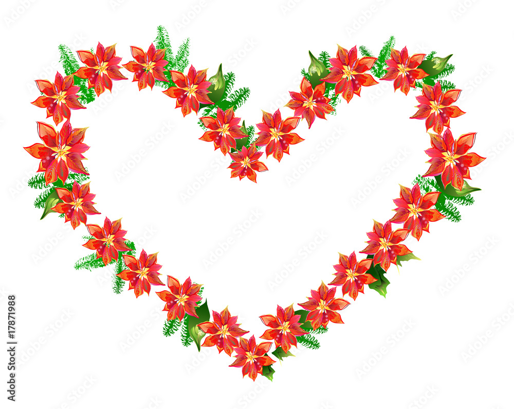 Vector Poinsettia Heart isolated on white background