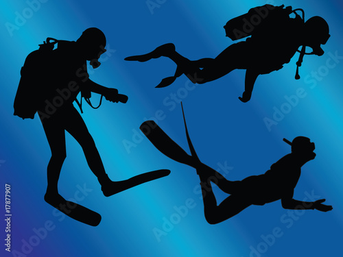 scuba divers with background - vector