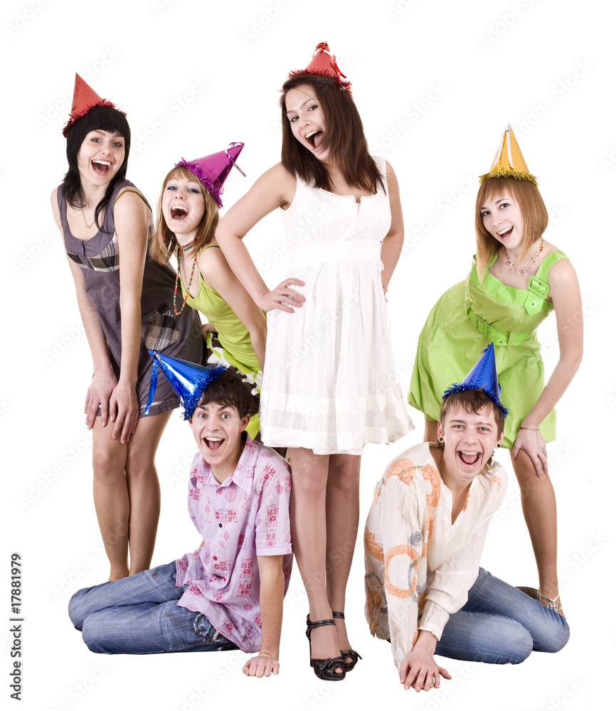 Fototapeta premium Group of people celebrate birthday. Isolated.