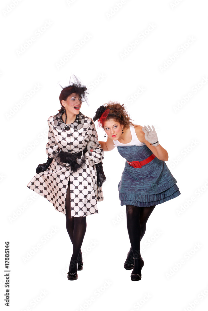 Two Fashion girls posing on white background Two Fashion girls posing on white background