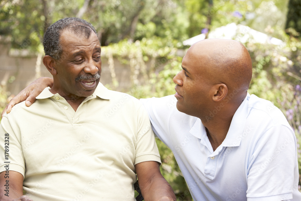 Senior Man Having Serious Conversation Adult Son Senior Man Having Serious Conversation Adult Son