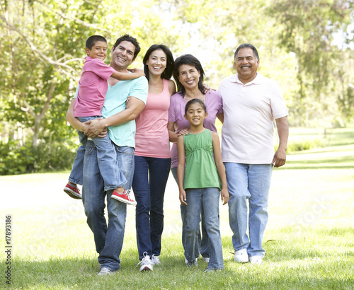 Extended Family Group Walking In Park