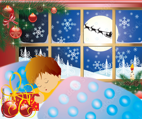 Christmas story, baby's dream. Vector