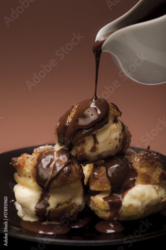 Ice Cream Filled Profiteroles w/ Melted Chocolate
