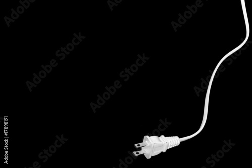 White American type power cable plug isolated on black