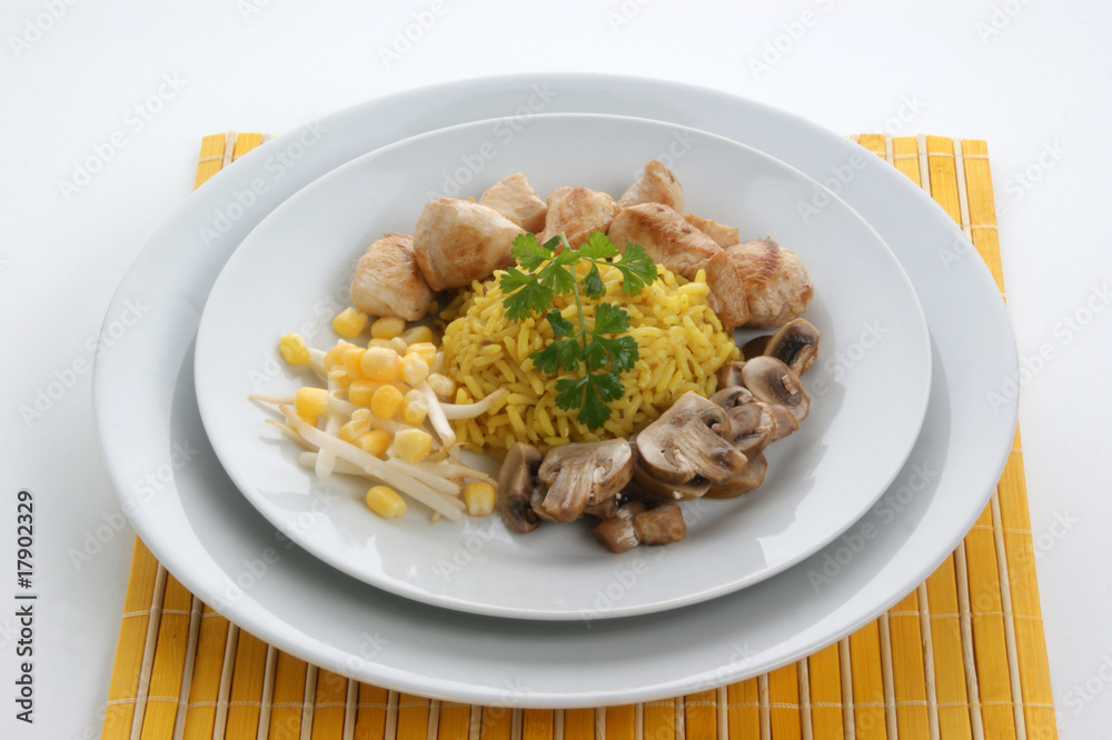 organic pilau rice with grilled chicken and mushroom