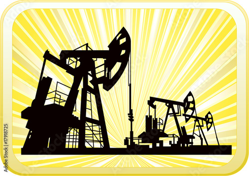 Vector of oil pump on shiny yellow background