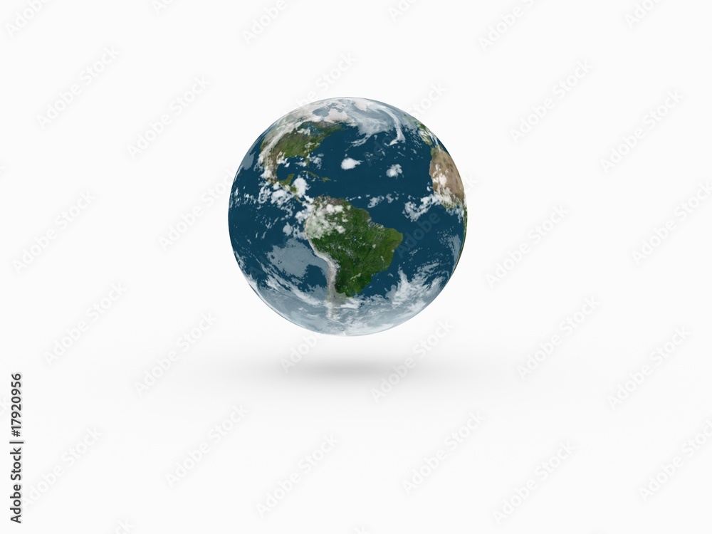 Earth model on white background with shadow