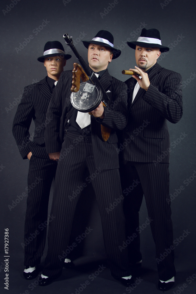 Three gangsters. Gangster gang Photo. Stock Photo