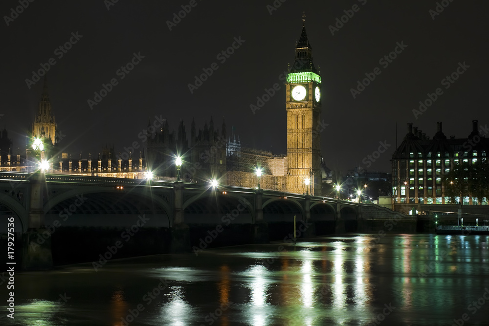 The Big Ben and Westminster Bridge at night