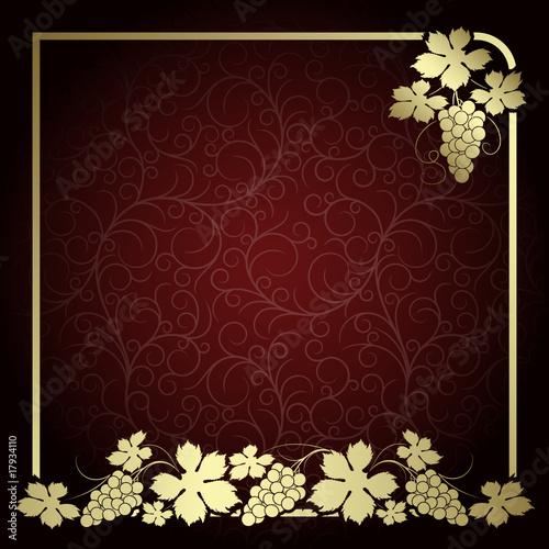 Claret background with  frame from gold vine