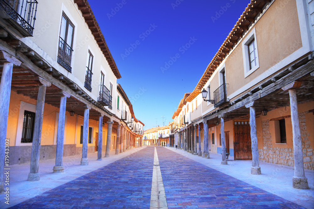 Old Castilla street with arcades. Ampudia, Valladolid