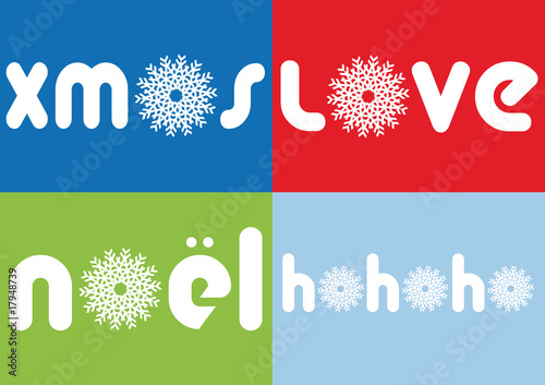 Christmas cards with letters and snowflakes, vector