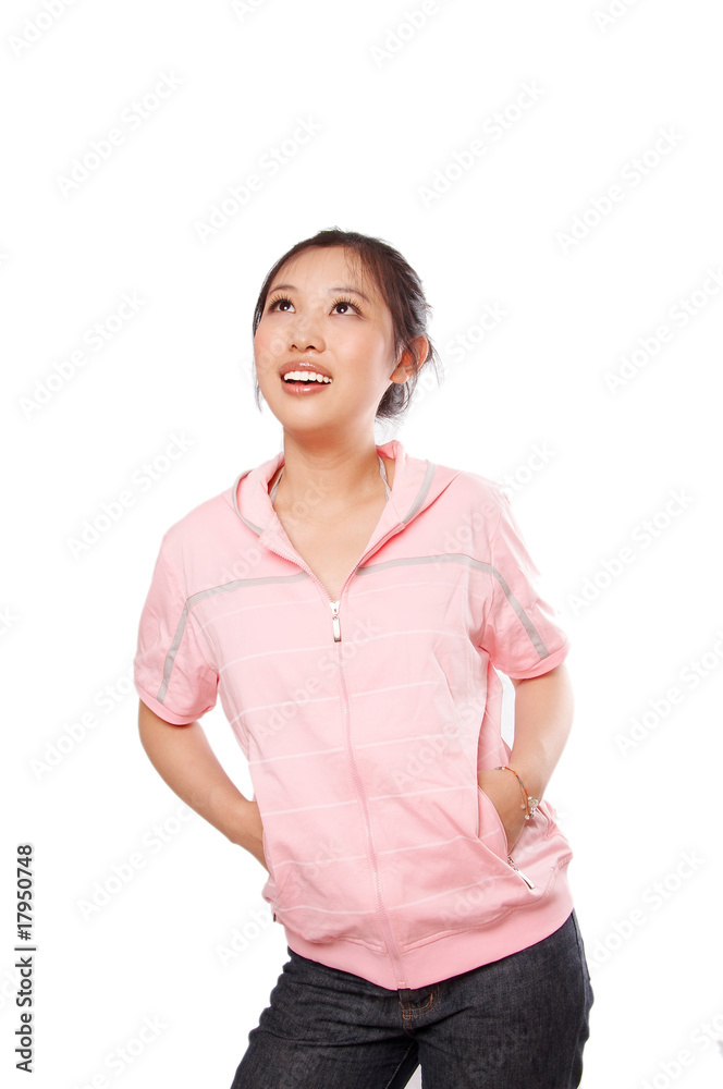 asian young woman wearing pink Jersey, isolated on white asian young woman wearing pink Jersey, isolated on white
