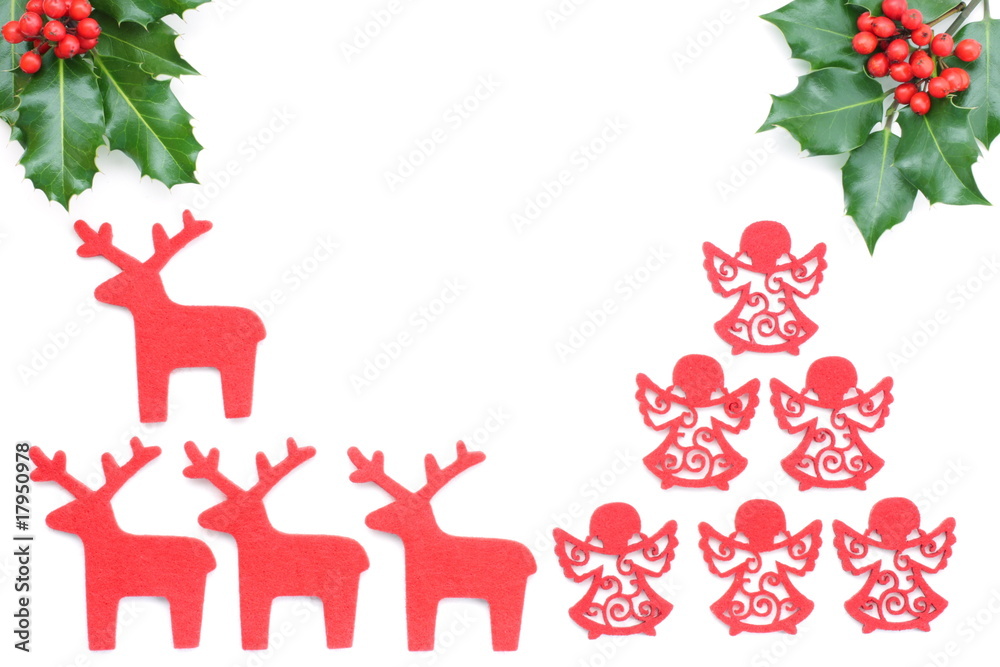 Christmas background with holly and reindeer Christmas background with holly and reindeer