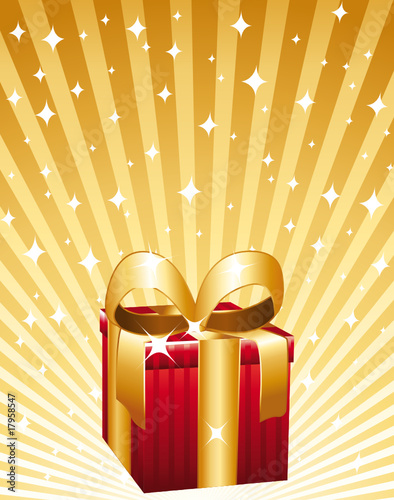 Beautiful wrapped gift on a golden background