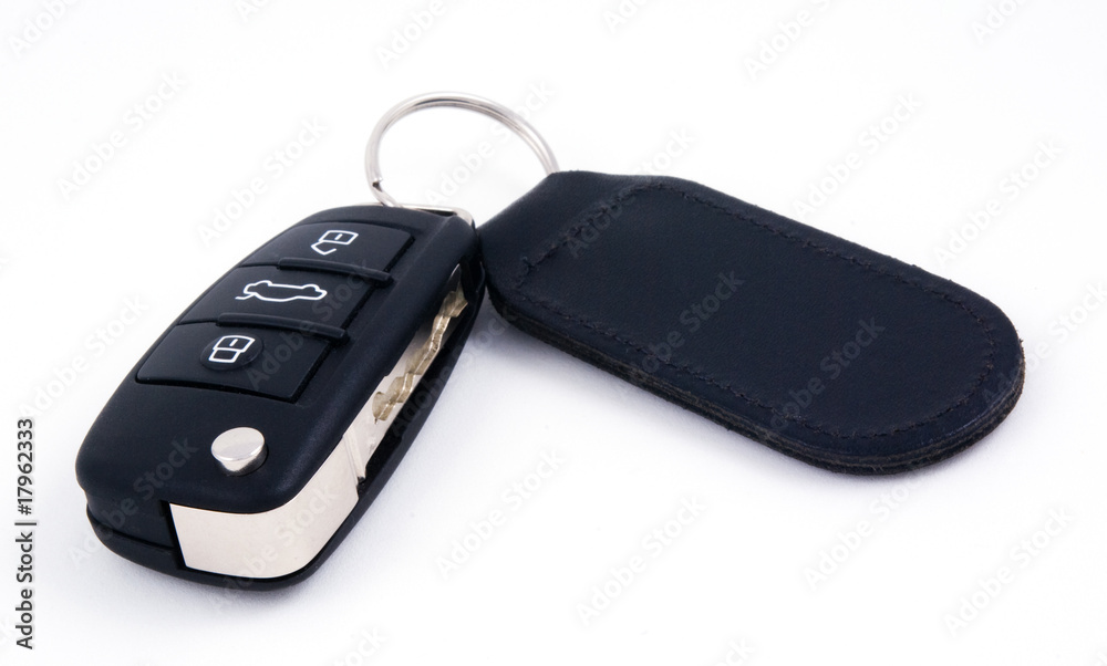 Naklejka premium car key with leather fob and remote central locking