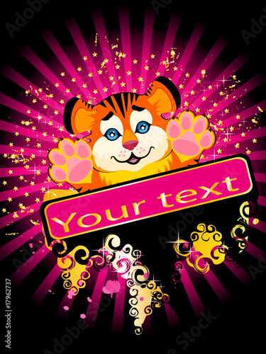 sign 2010 years is a  little tiger  on a bright  background