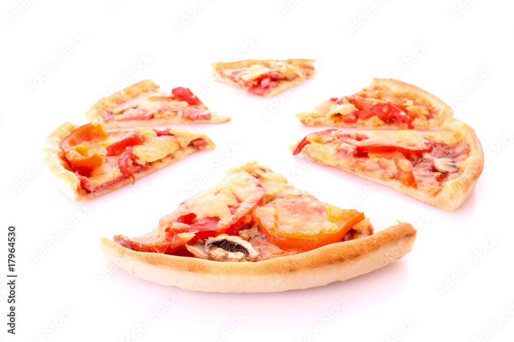 Tasty sliced pizza isolated on white