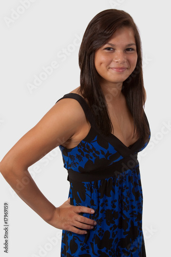 Teen girl in blue dress