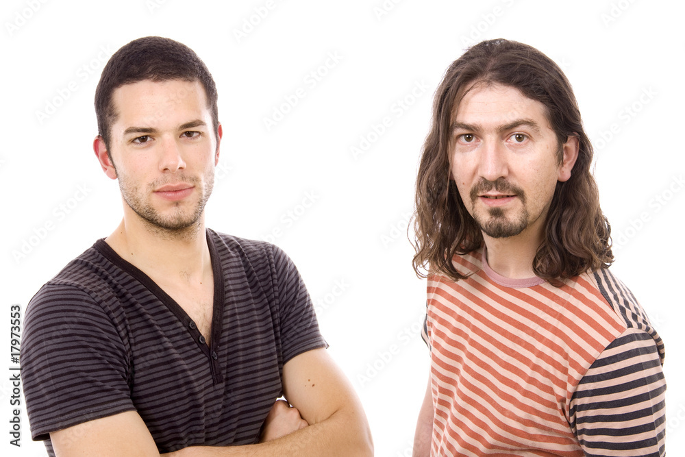 Two casual men posing, isolated over white background Two casual men posing, isolated over white background
